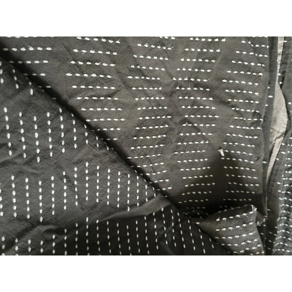 West Elm King Duvet Cover Pick Stitches Gray White Cotton Kantha Style